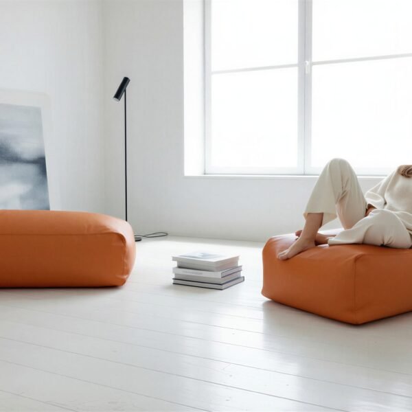 Orange Faux Leather Lounger Bean Bag – Indoor/Outdoor Chair with Carry Handle