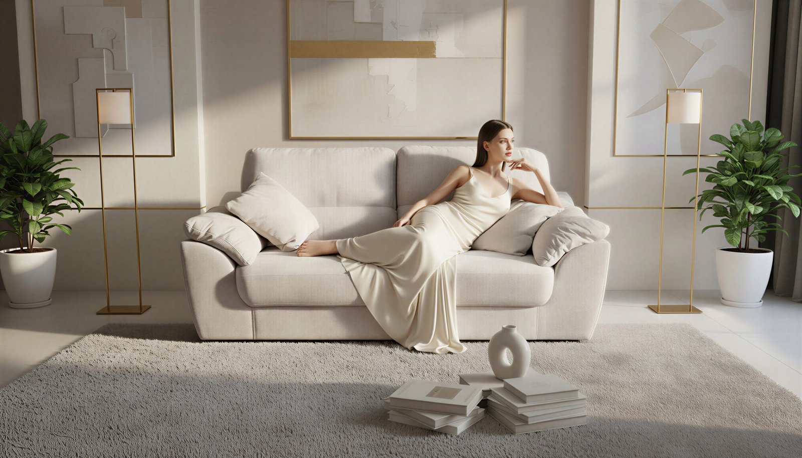 Milano Sofa – Cream Husky Fabric Upholstery