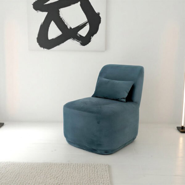 Petrol Blue Velvet Armless Slipper Chair with Matching Lumbar Cushion