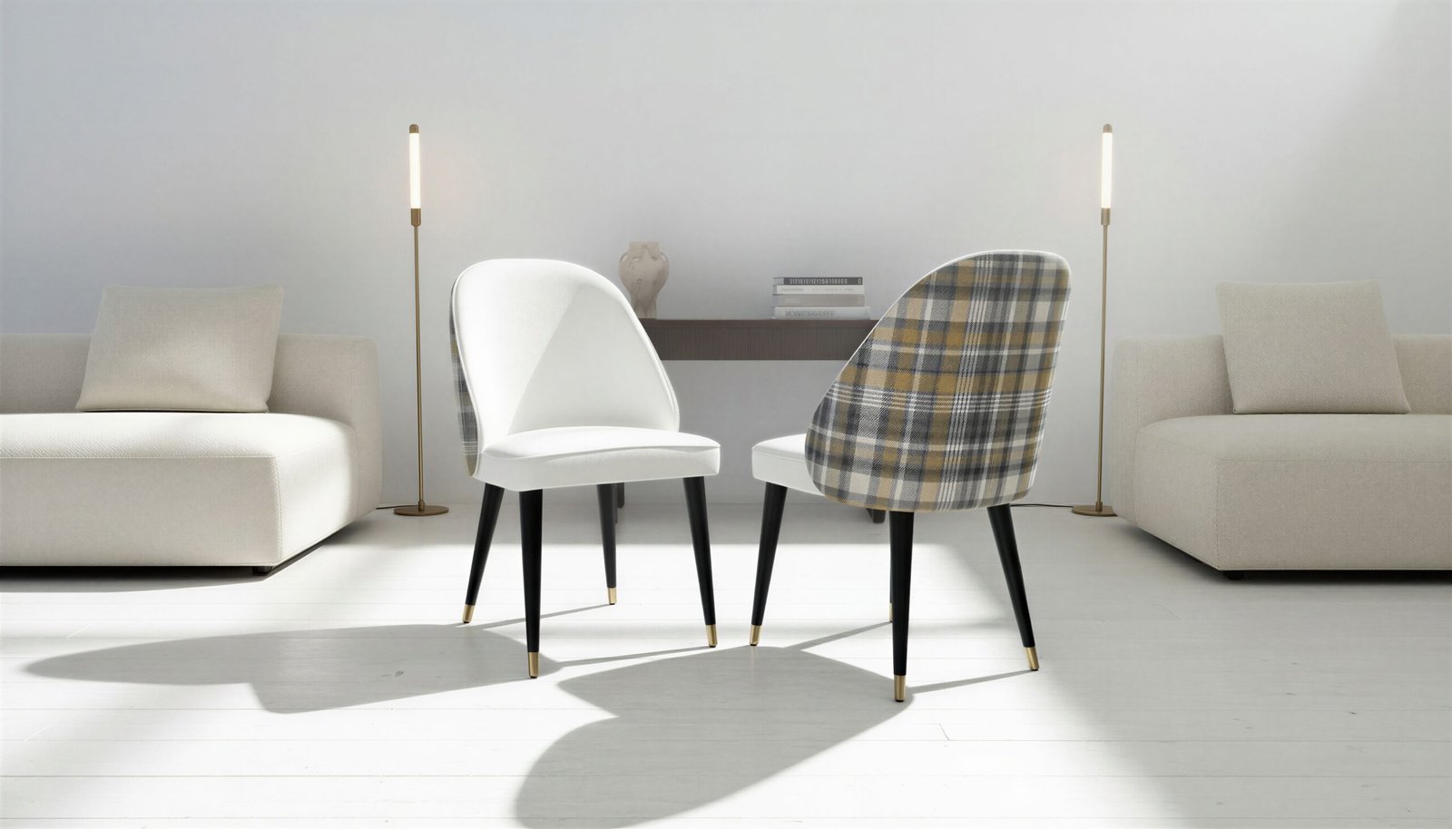 Tartan Accent Chair – White & Check Fabric