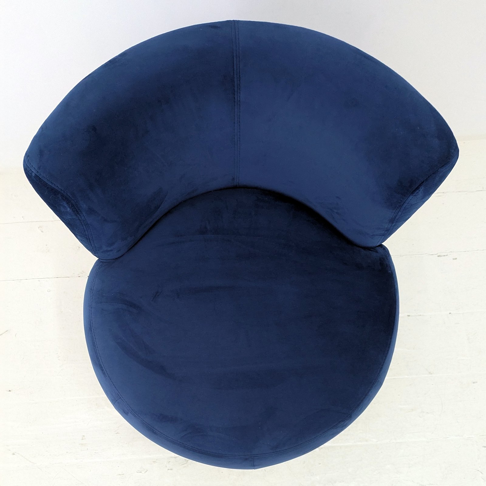 Navy Blue Velvet Round Slipper Chair with Quilted Back Panel