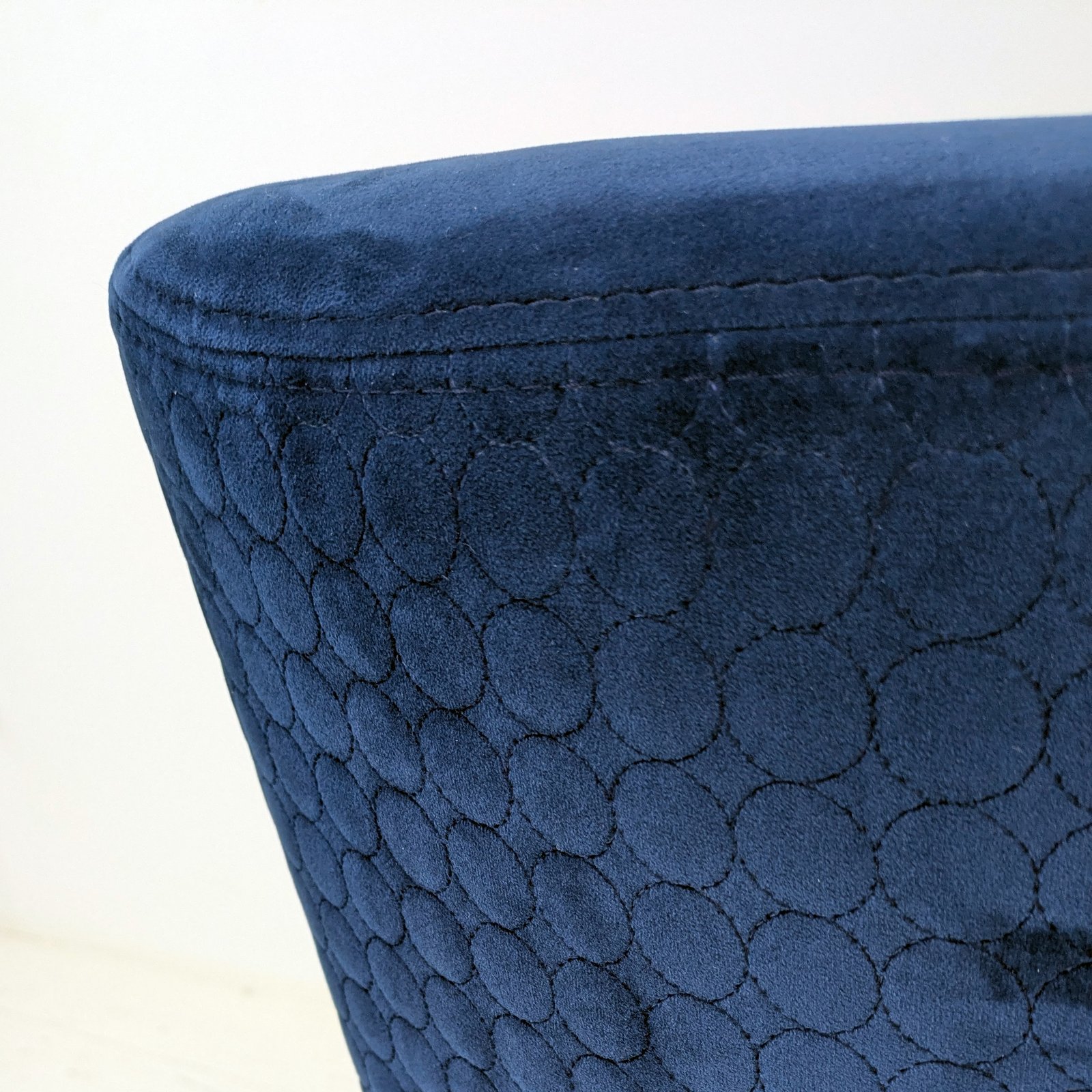 Navy Blue Velvet Round Slipper Chair with Quilted Back Panel
