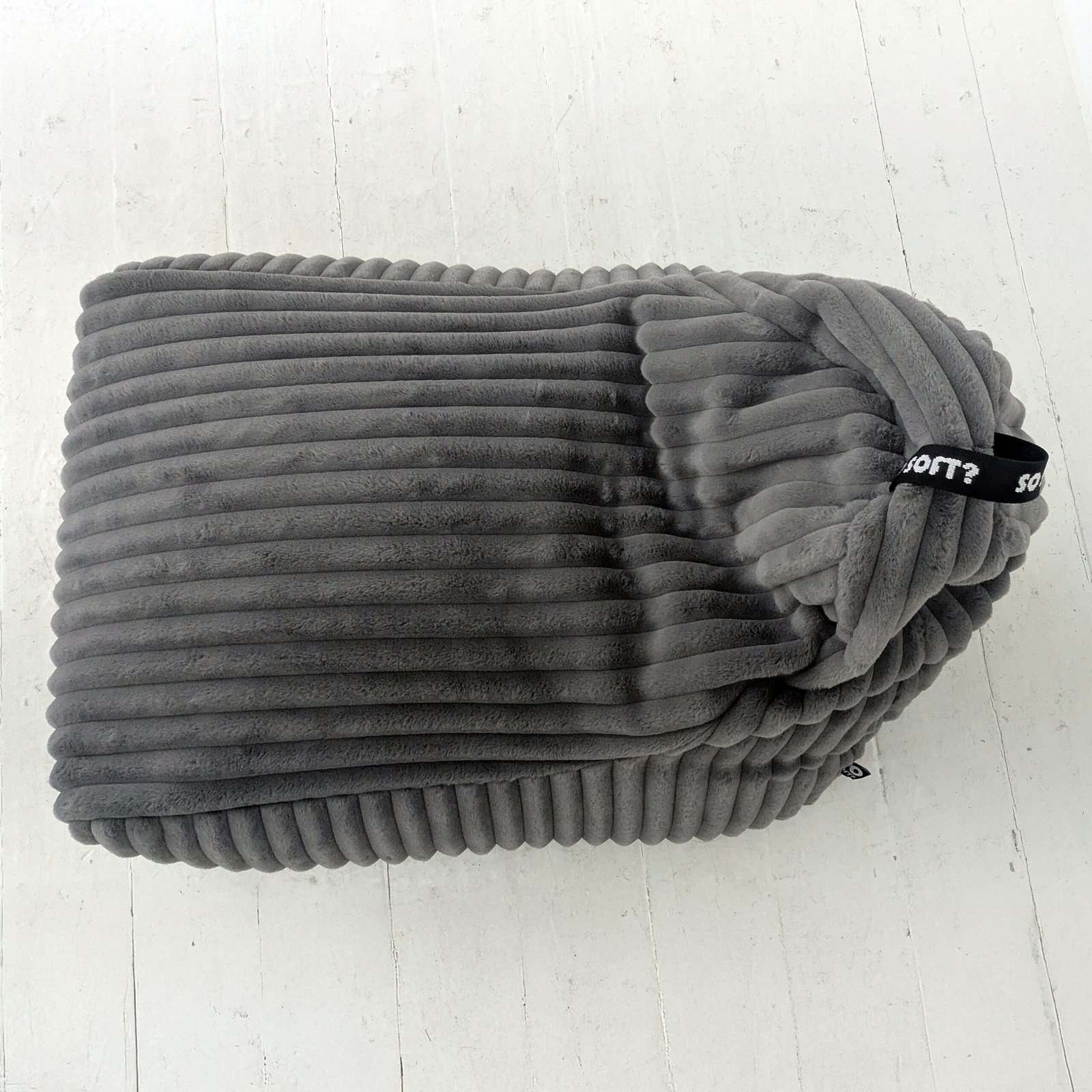 Grey Ribbed Fur Bean Bag Lounger Chair with Carry Handle