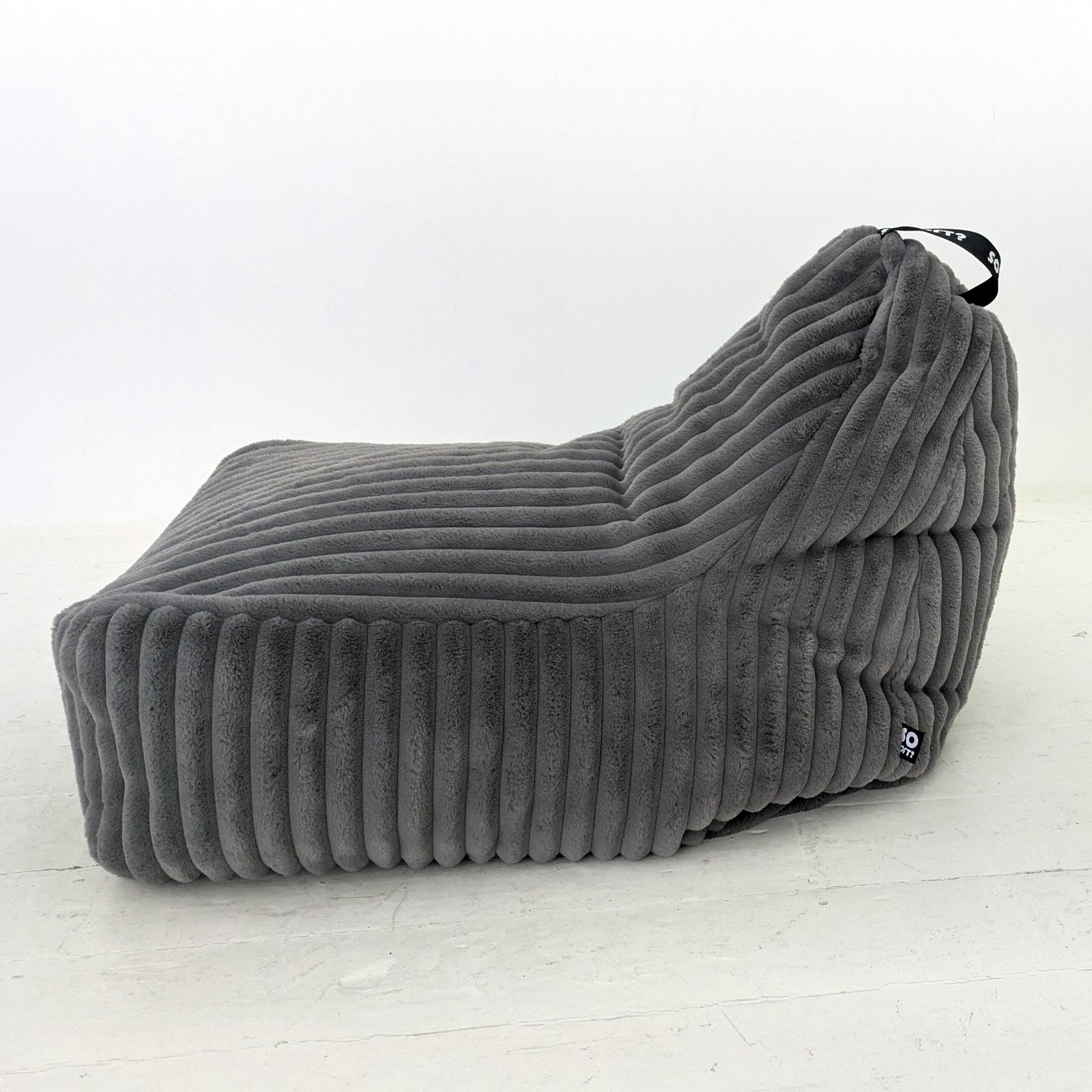 Grey Ribbed Fur Bean Bag Lounger Chair with Carry Handle