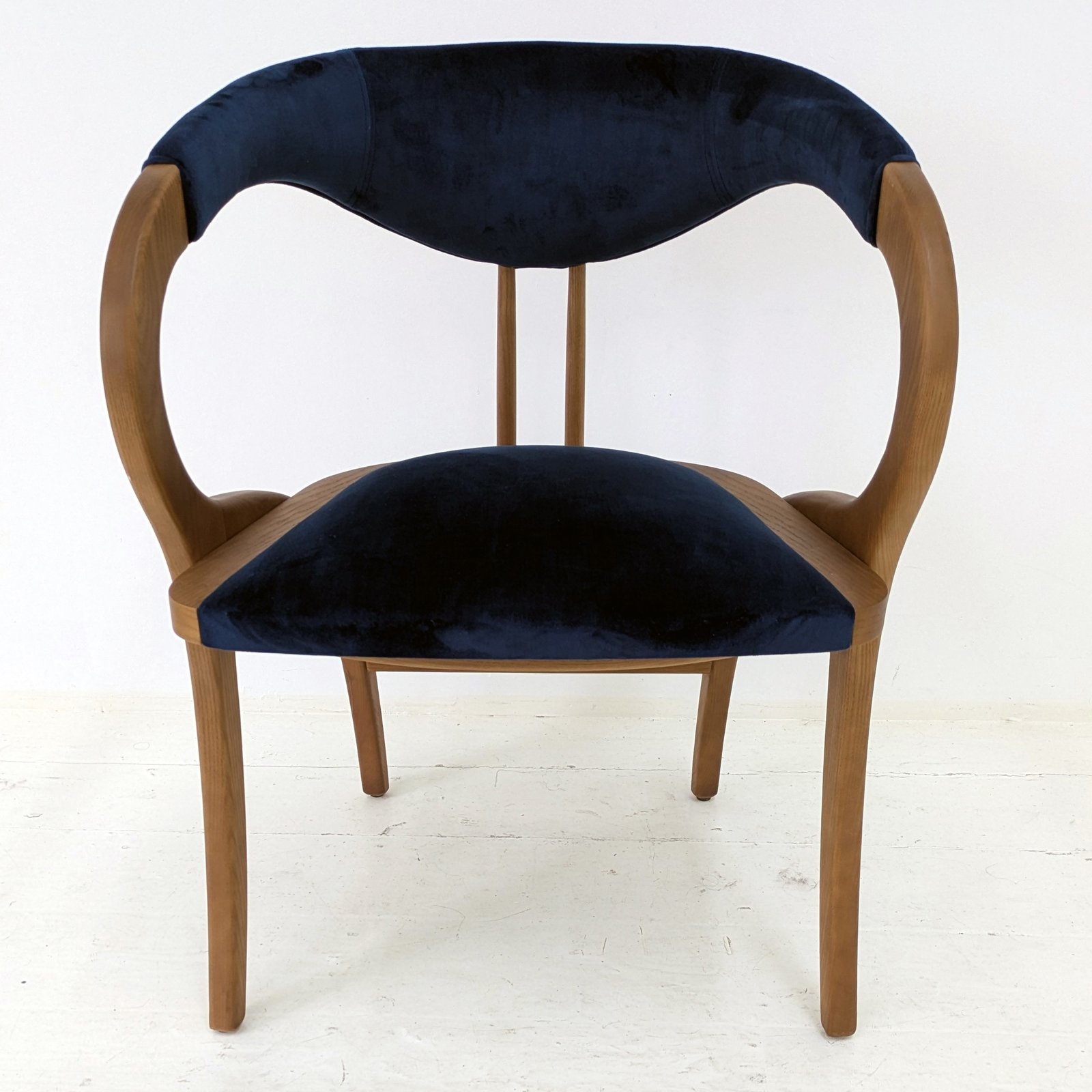 Sculptural Bentwood Armchair in Navy Blue Velvet