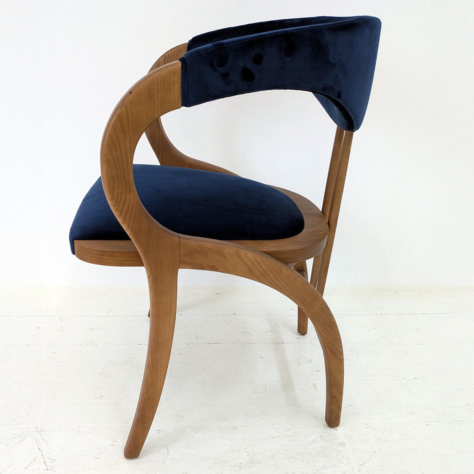 Sculptural Bentwood Armchair in Navy Blue Velvet