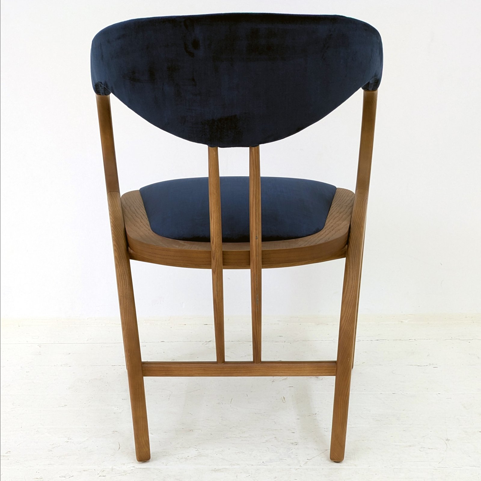 Sculptural Bentwood Armchair in Navy Blue Velvet