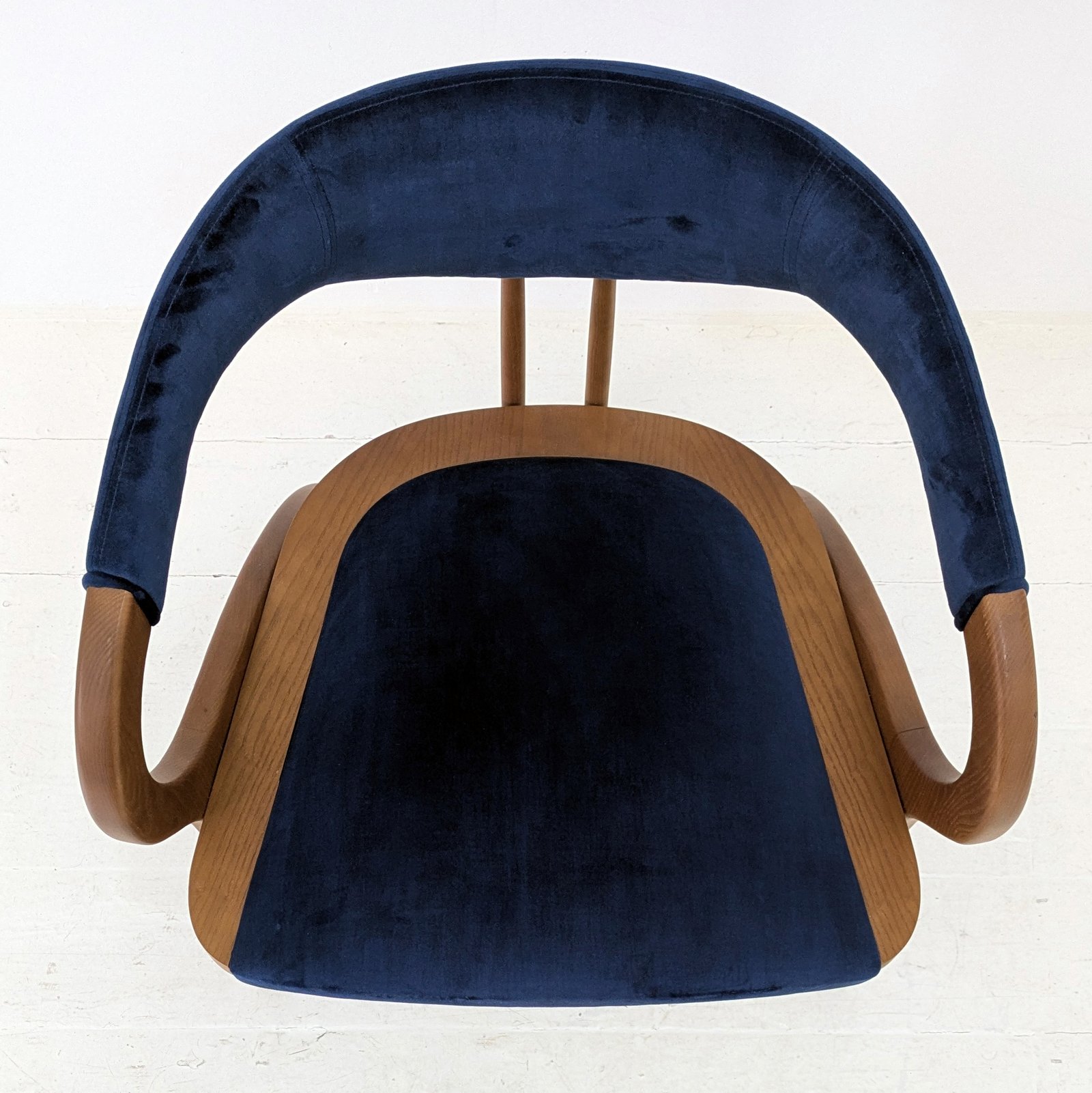 Sculptural Bentwood Armchair in Navy Blue Velvet