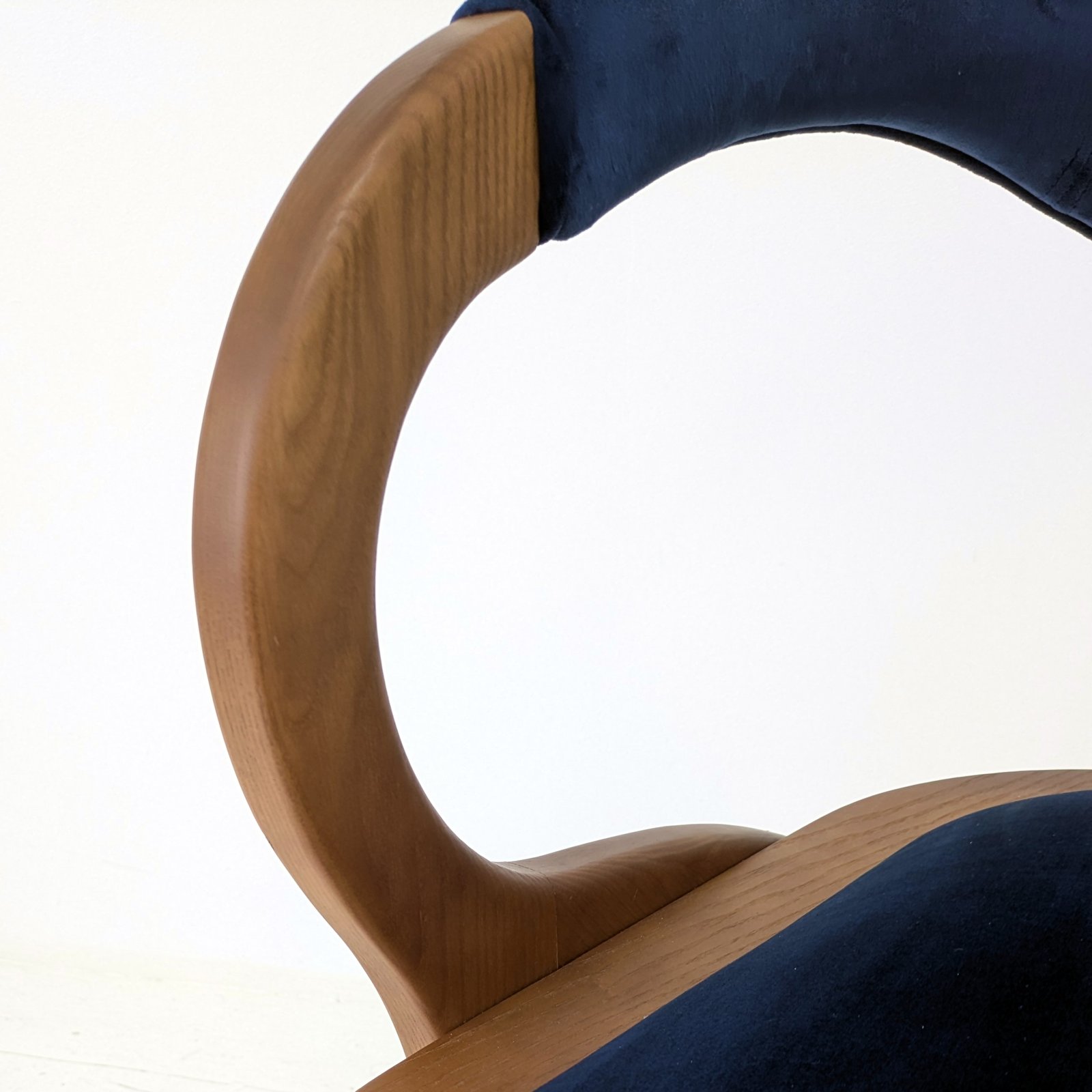 Sculptural Bentwood Armchair in Navy Blue Velvet