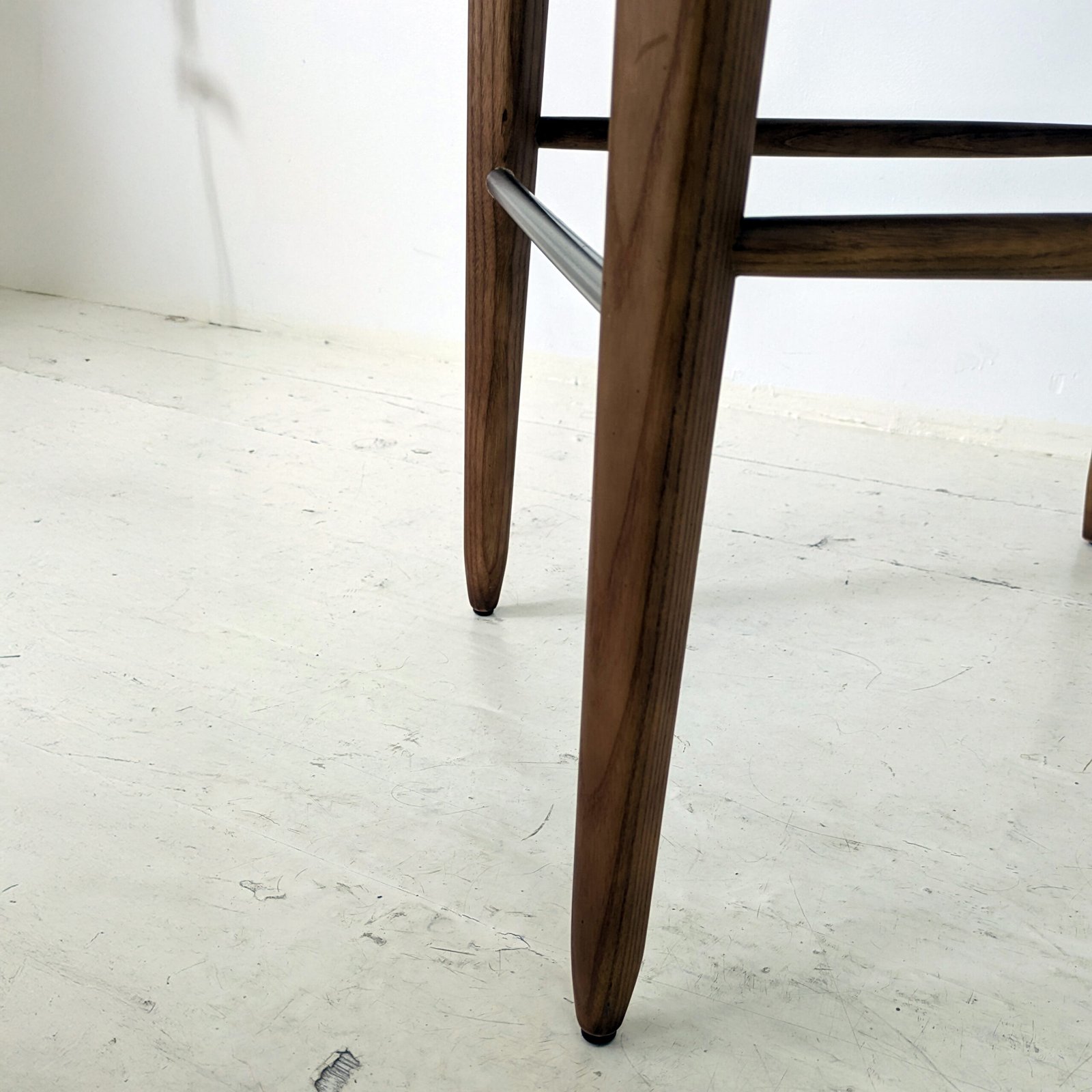Sculptural Wood Bar Stool in Navy Blue Velvet