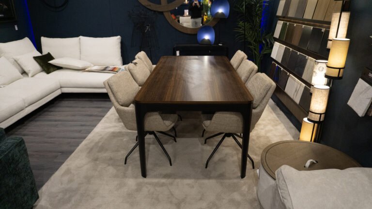 Destiny Extending Dining Table – Walnut Brown Wood with Black Metal Legs