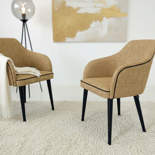 Mustard Tweed Bouclé Tub Chair – Black Piped Armchair