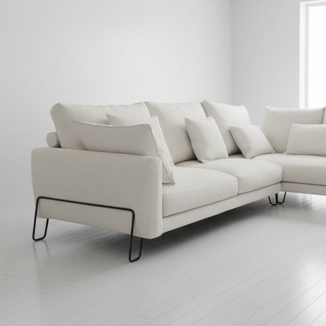 Ivory Bouclé Corner Sofa with Black Metal Legs