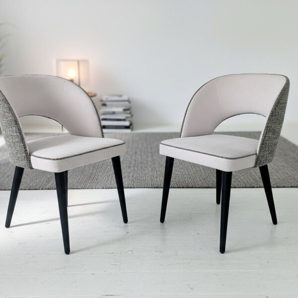 Two-Tone Open-Back Tub Chair – Blush Velvet & Olive Tweed Bouclé