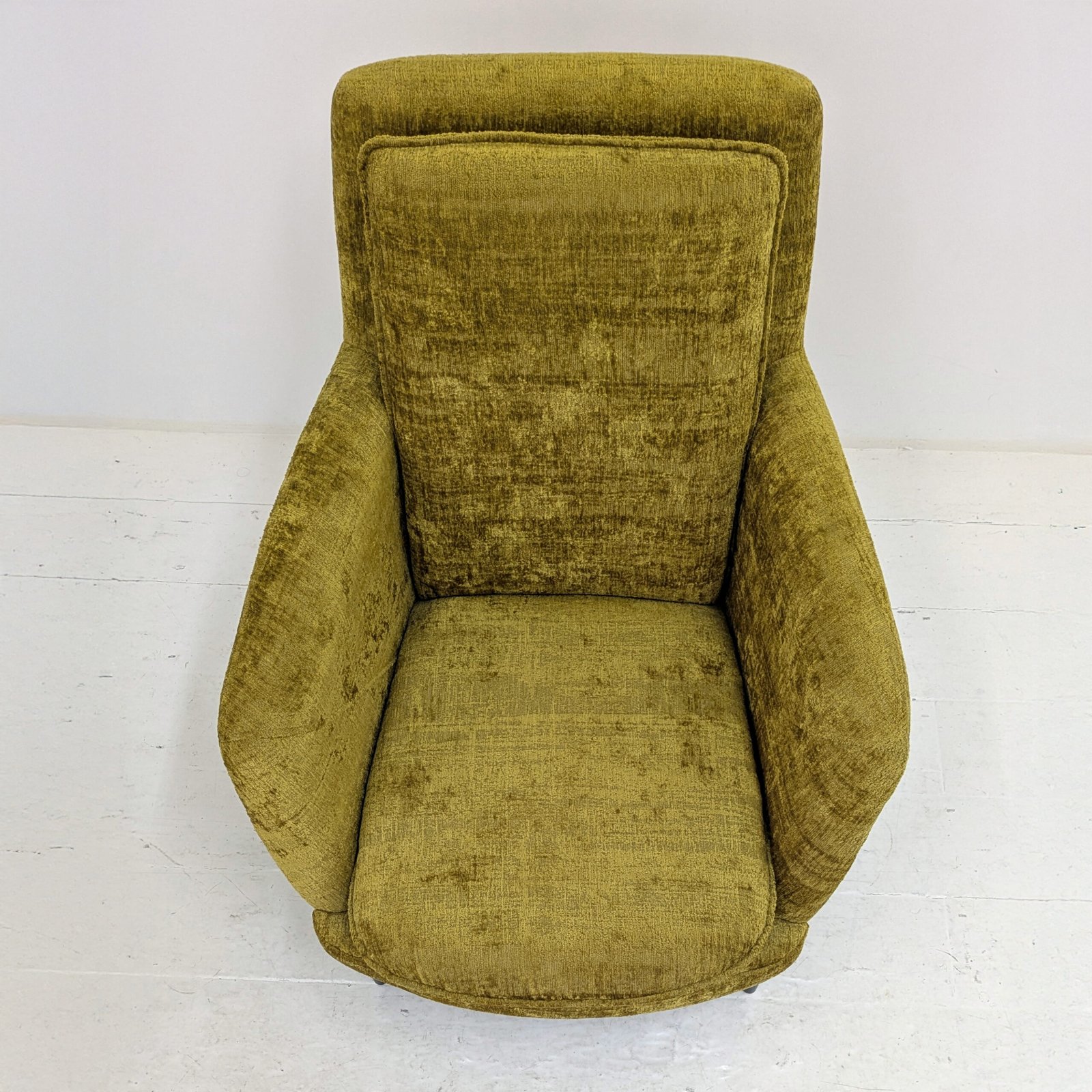 Chartreuse Green Chenille Armchair with Matching Footstool