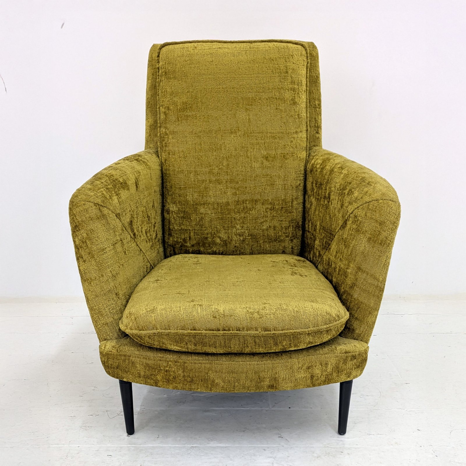 Chartreuse Green Chenille Armchair with Matching Footstool
