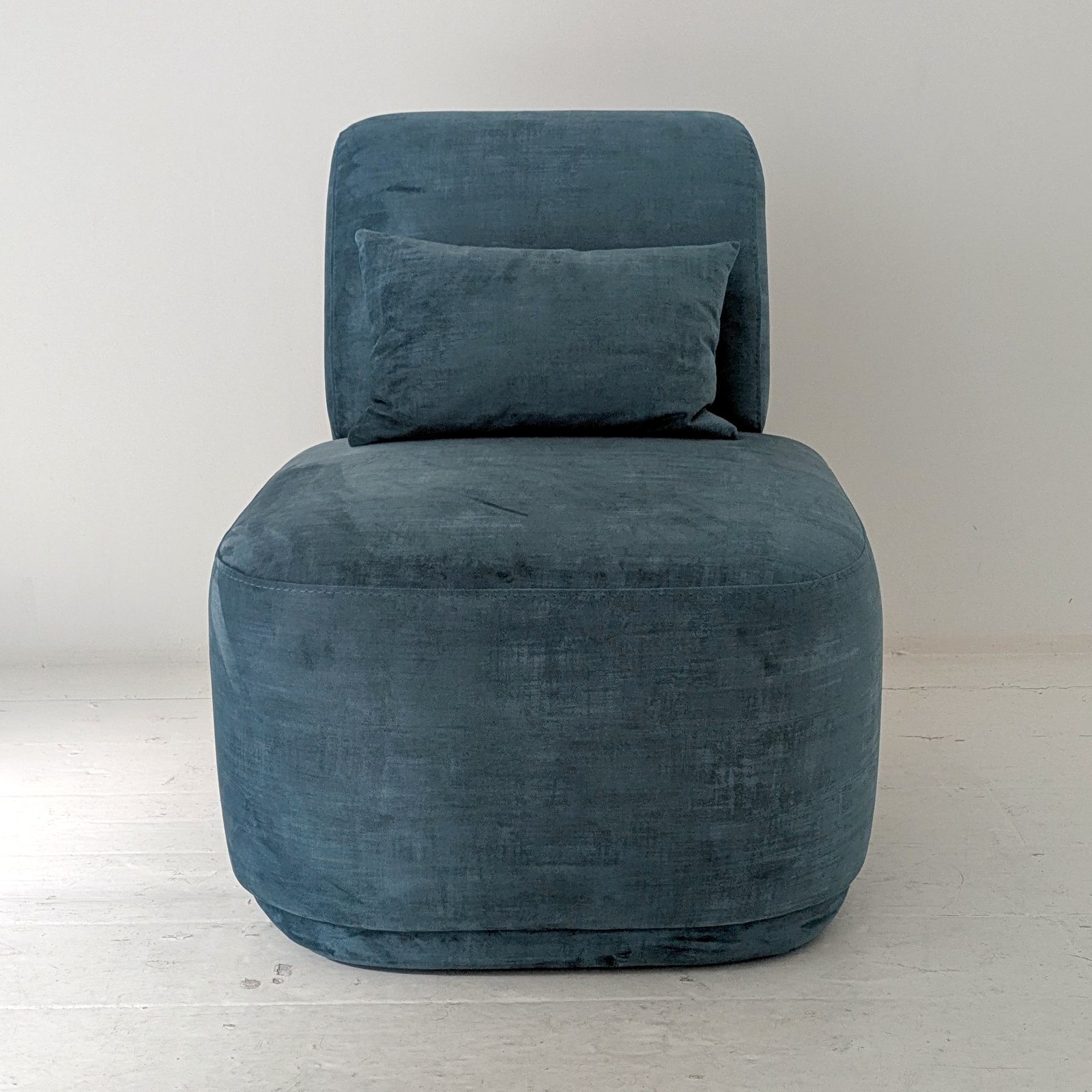 Petrol Blue Velvet Armless Slipper Chair with Matching Lumbar Cushion