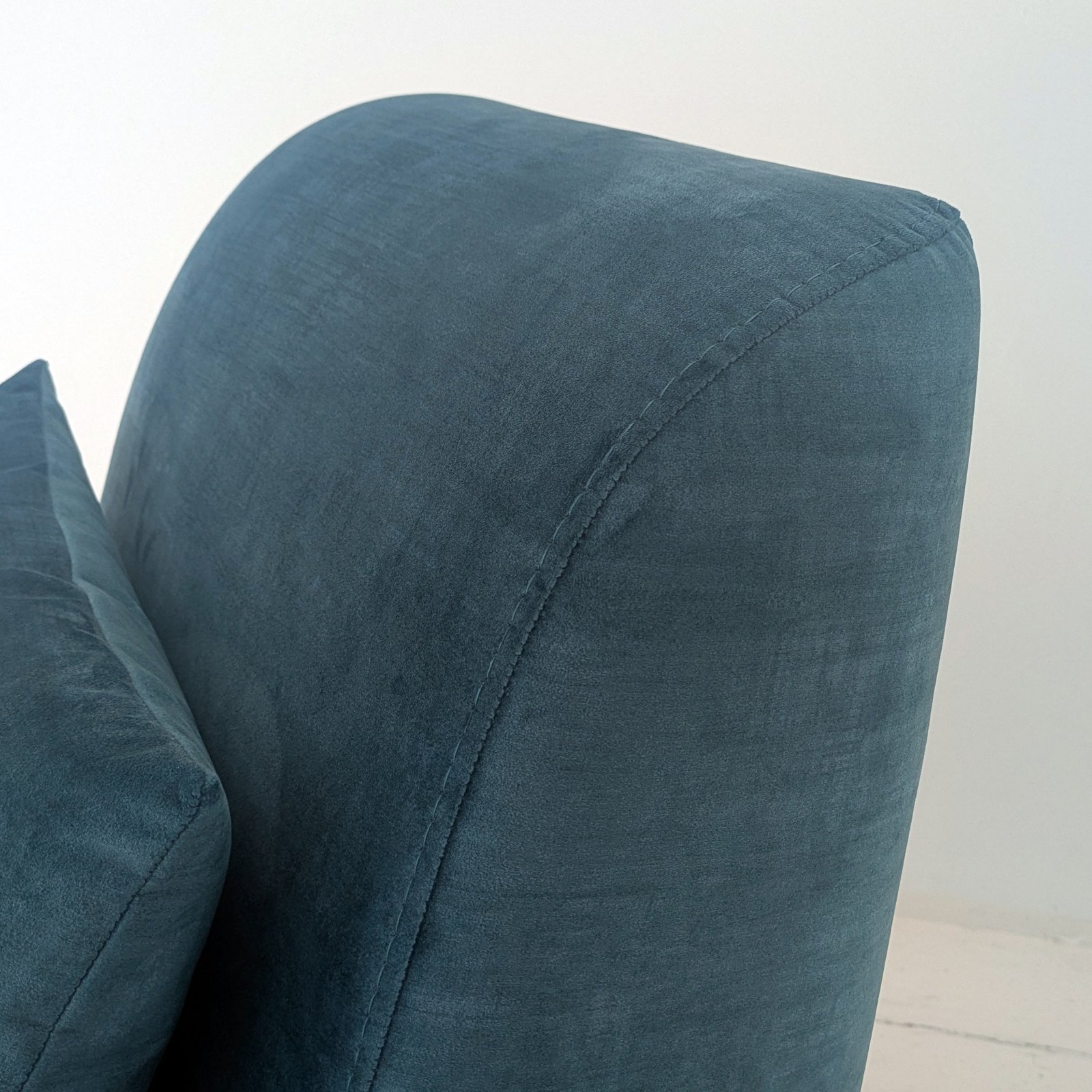 Petrol Blue Velvet Armless Slipper Chair with Matching Lumbar Cushion