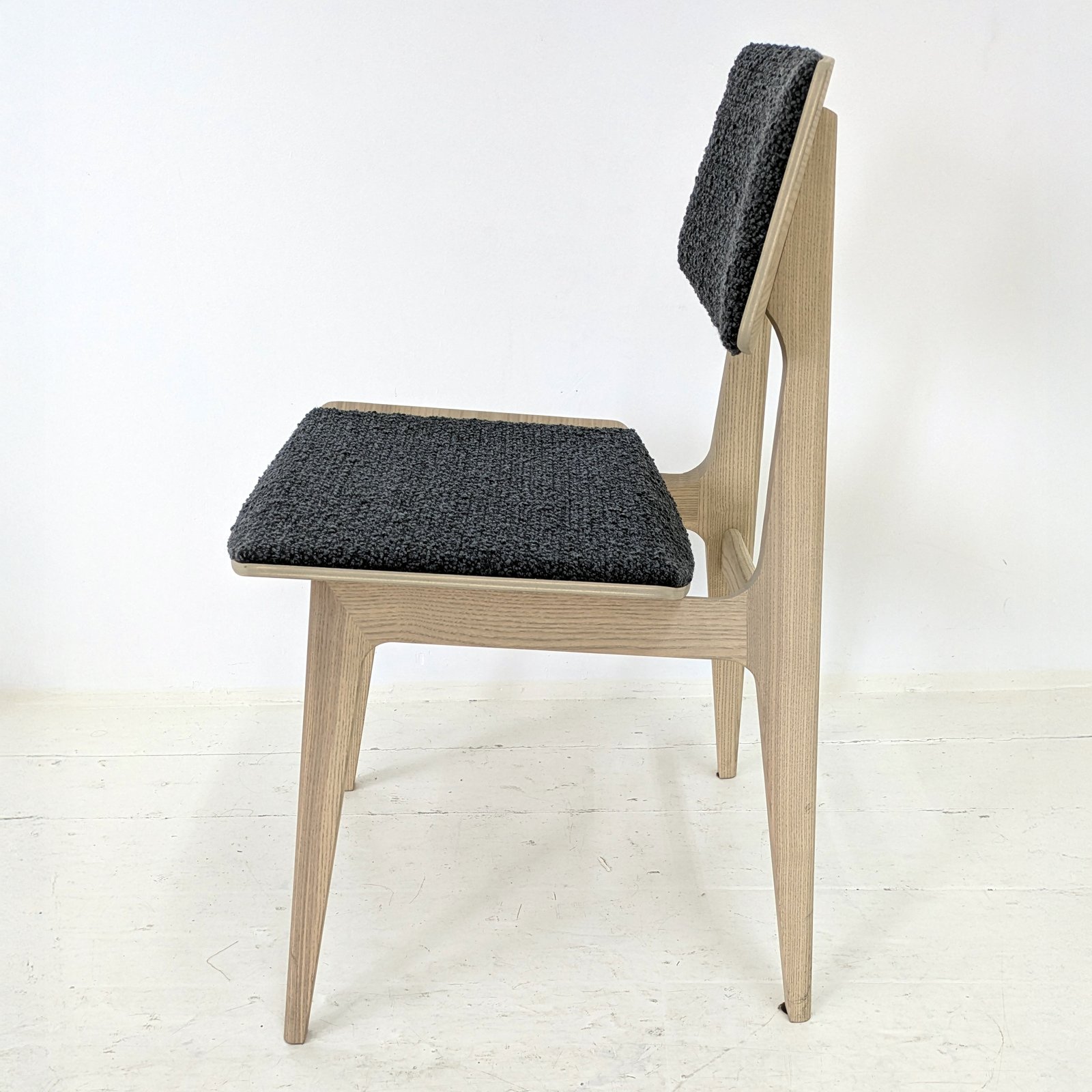 Natural Ash Dining Chair with Charcoal Bouclé Pads