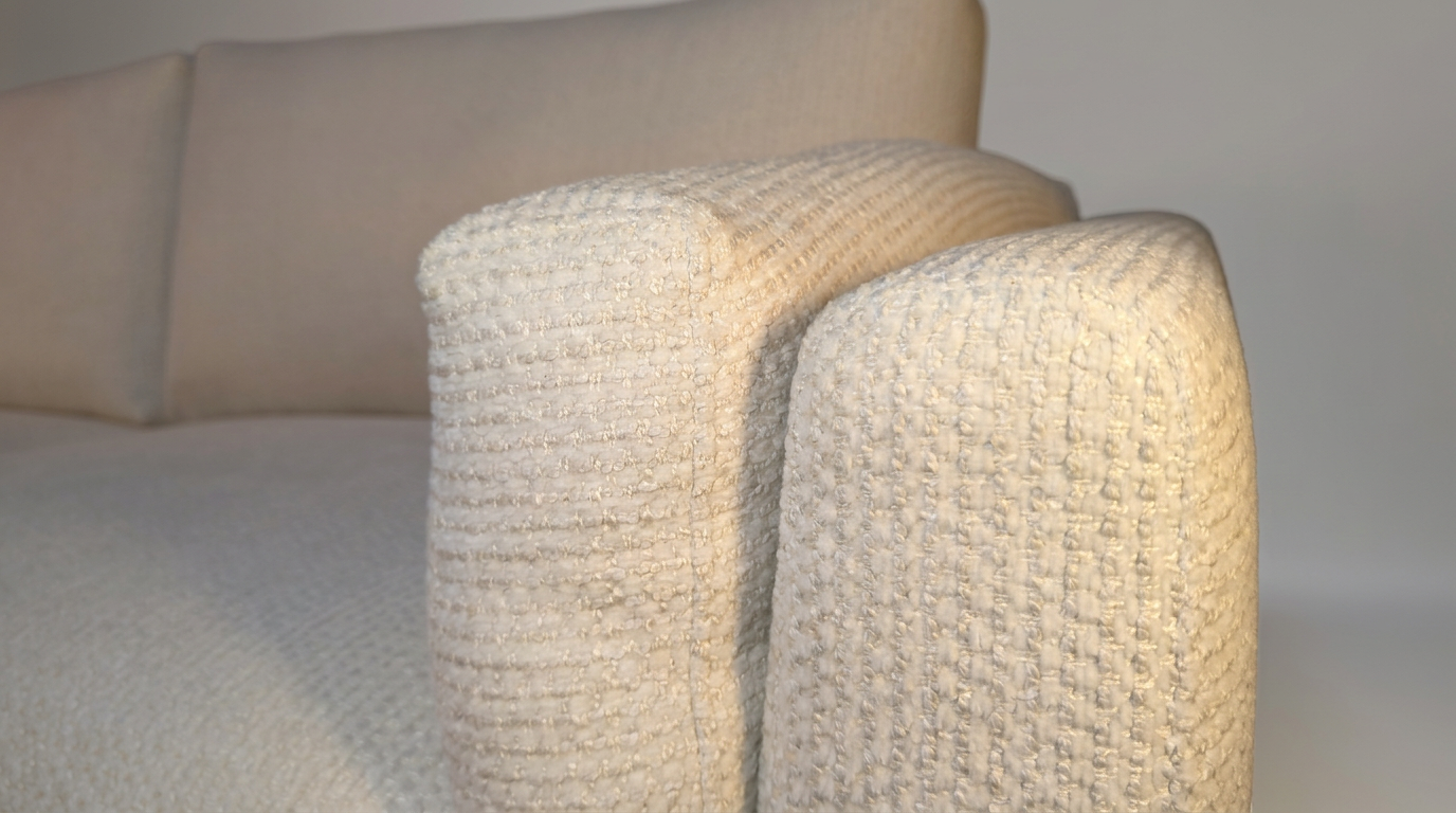 Pamal Cream Three-Seater Boucle Sofa or Pamal Chair–  Textured Fabric with Black Metal Legs