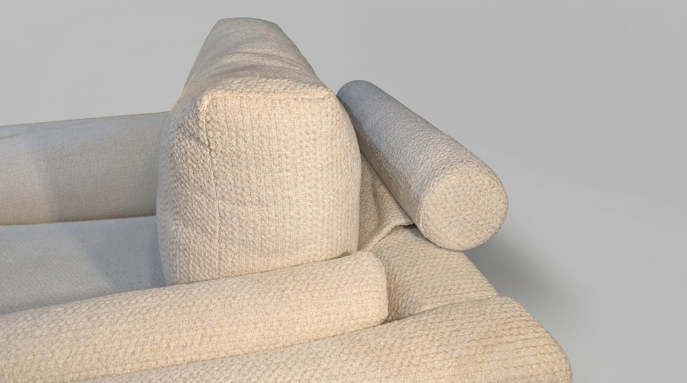 Pamal Cream Three-Seater Boucle Sofa or Pamal Chair–  Textured Fabric with Black Metal Legs