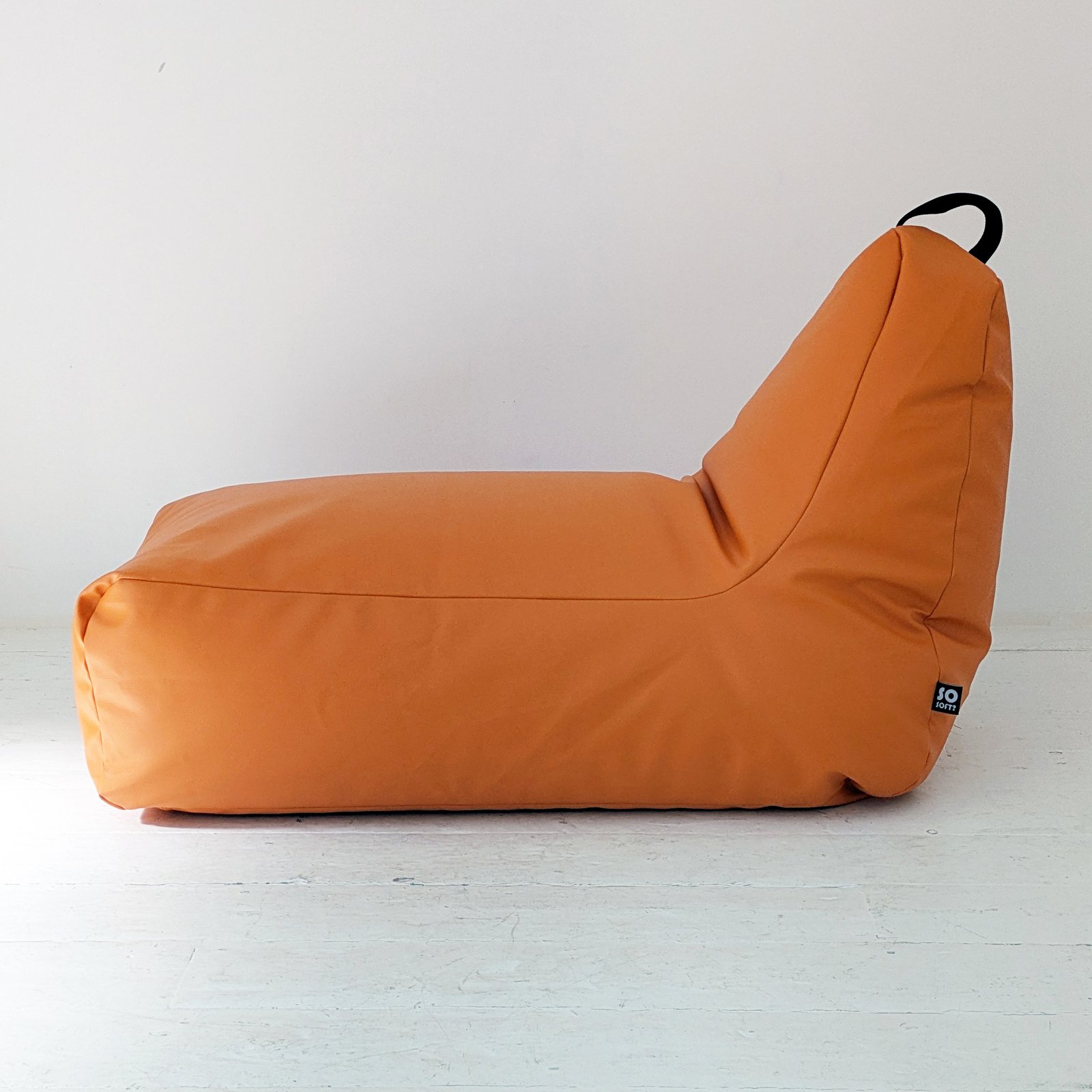 Orange Faux Leather Lounger Bean Bag – Indoor/Outdoor Chair with Carry Handle