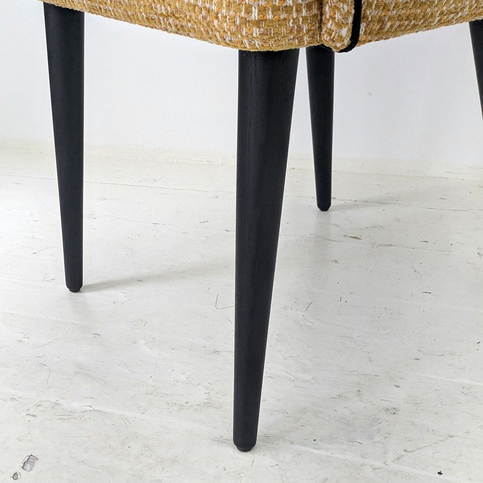 Mustard Tweed Bouclé Tub Chair – Black Piped Armchair