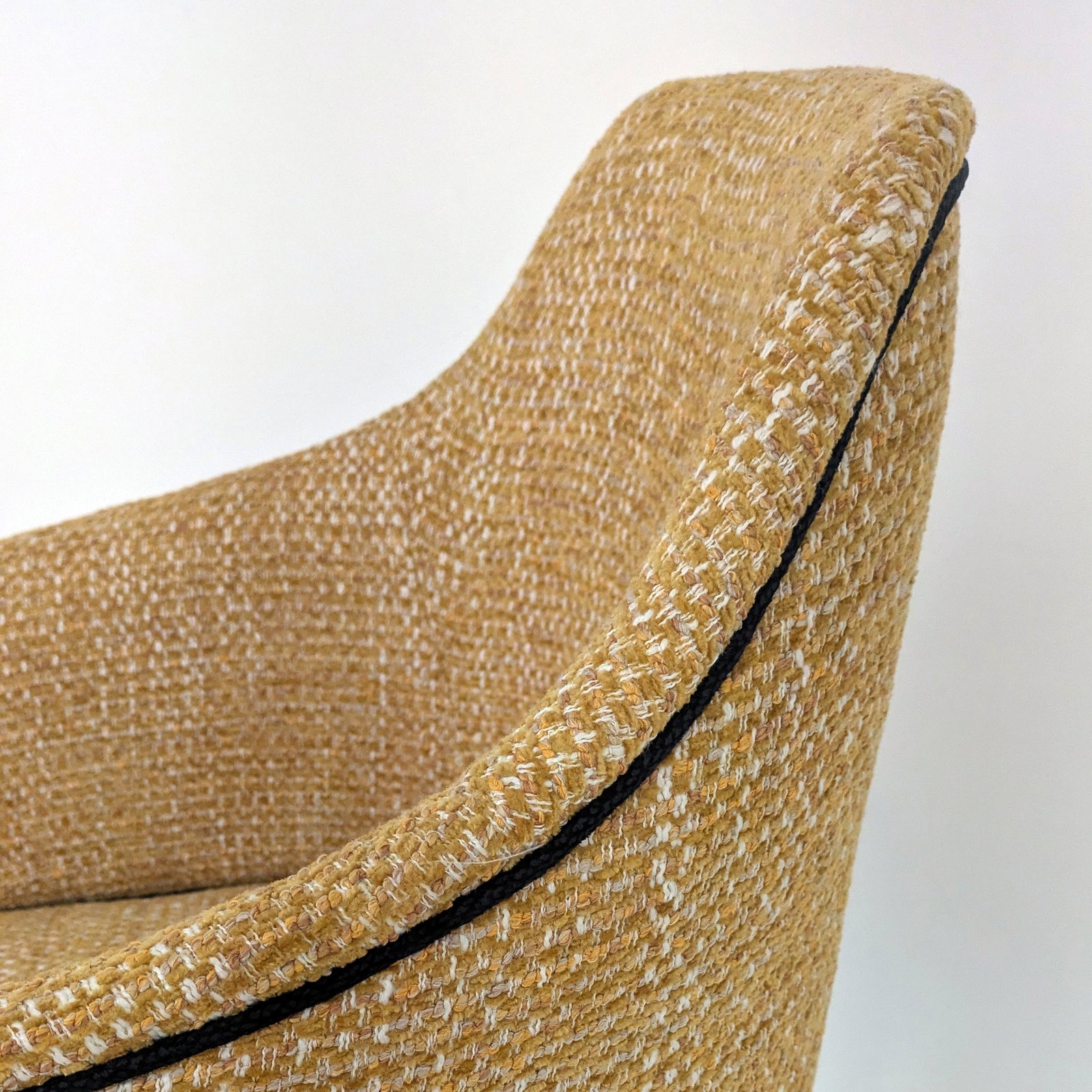 Mustard Tweed Bouclé Tub Chair – Black Piped Armchair