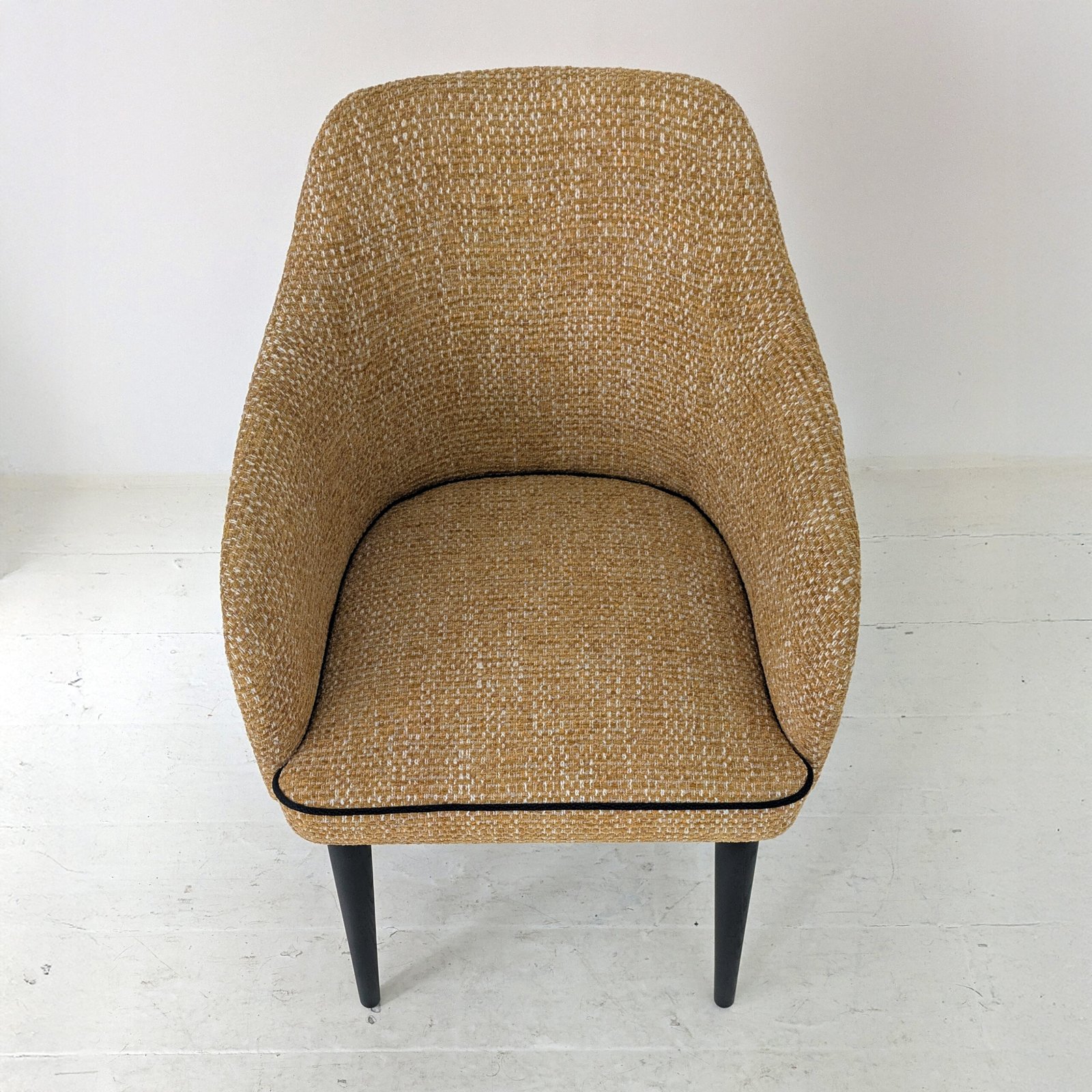 Mustard Tweed Bouclé Tub Chair – Black Piped Armchair
