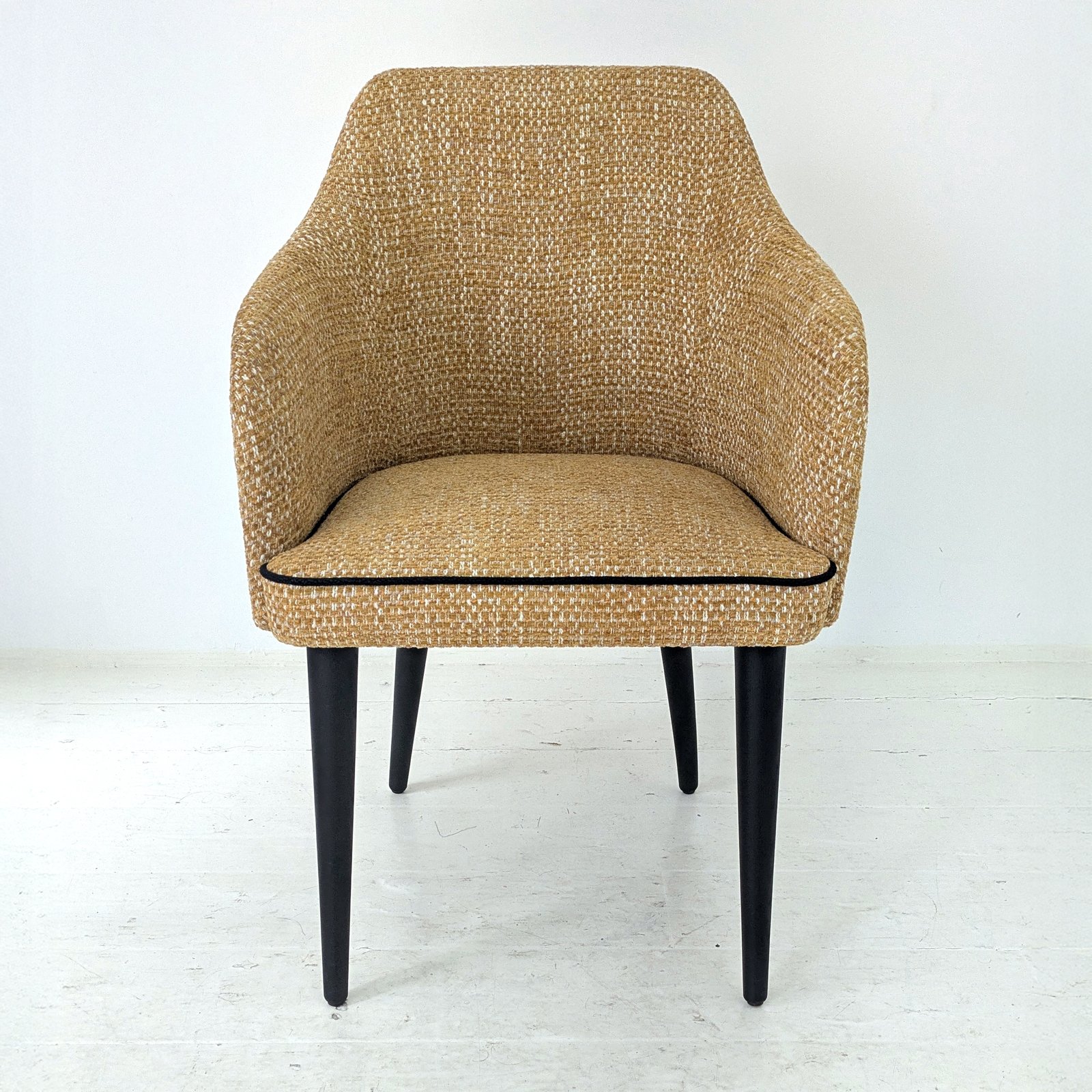 Mustard Tweed Bouclé Tub Chair – Black Piped Armchair