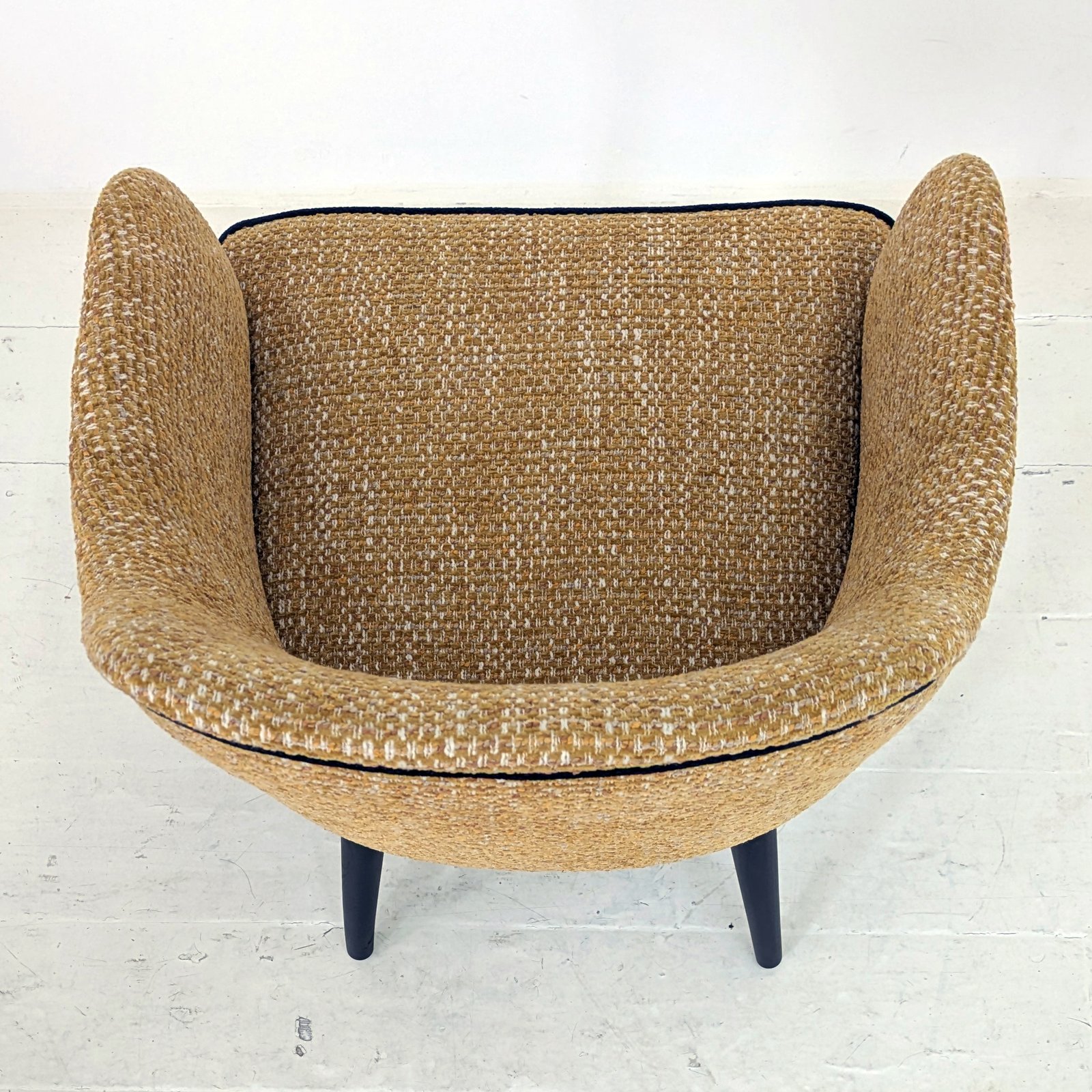 Mustard Tweed Bouclé Tub Chair – Black Piped Armchair