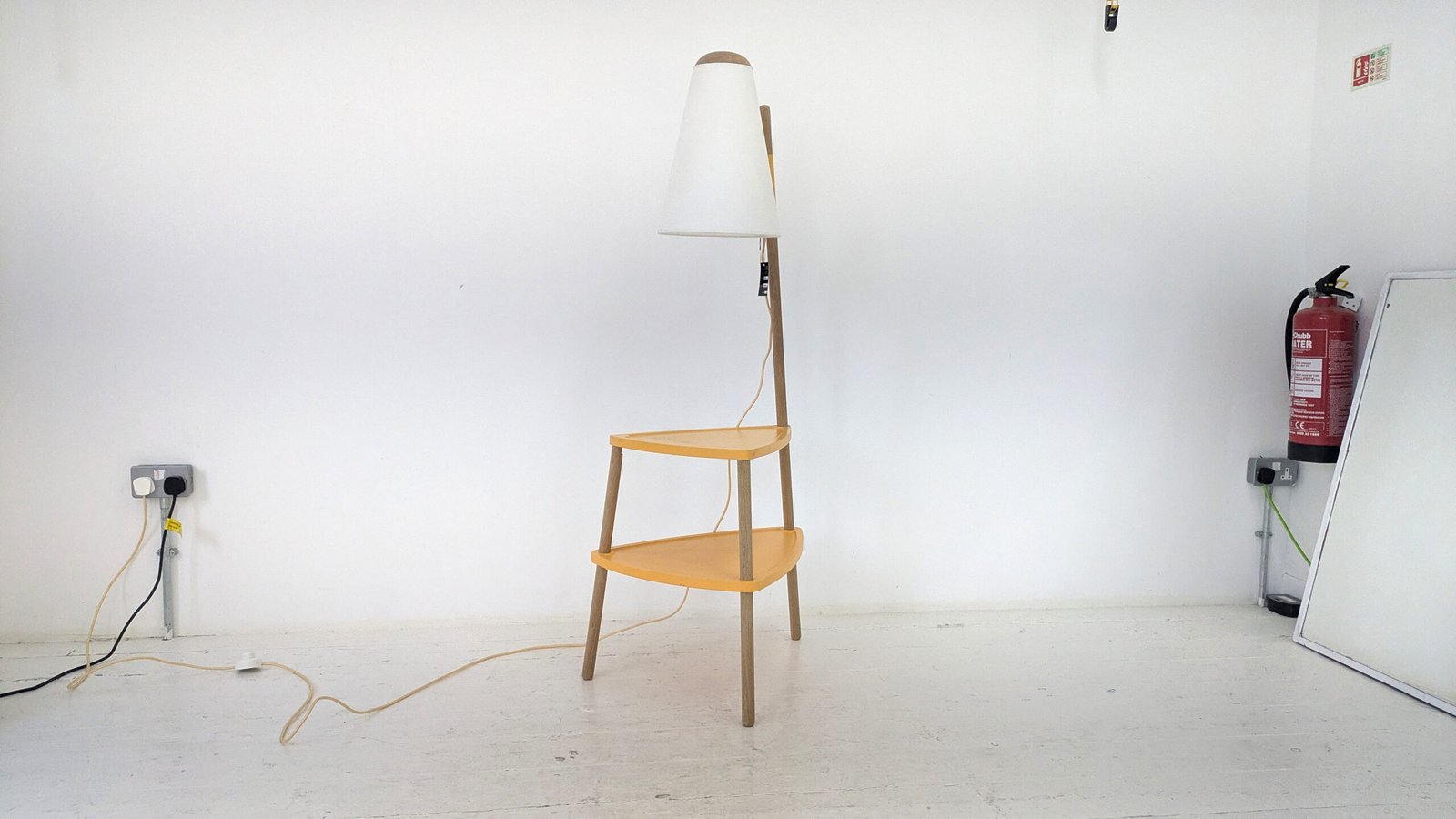 Floor Lamp Side Table – Yellow 2-Tier Design with Shelves