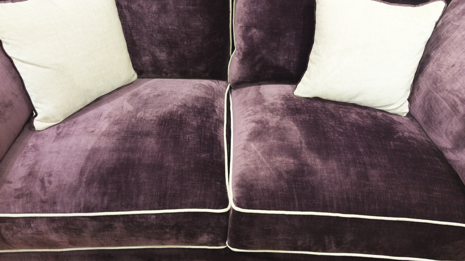 Cleo Aubergine Velvet 3 Seater Sofa | Cream Piping