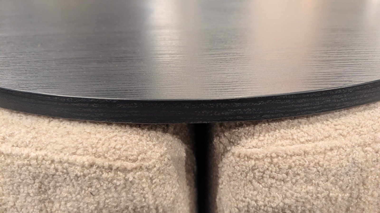 Round Nesting Coffee Table with Boucle Ottoman Stools – Black Wood Top
