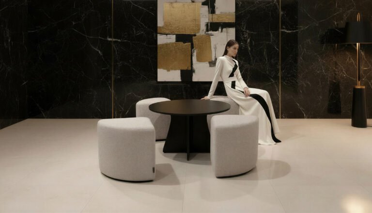 Round nesting coffee table with ottomans – view 1