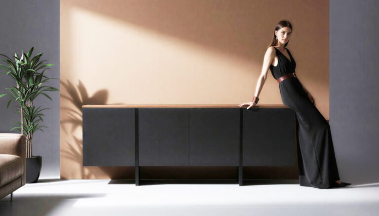 Walnut and black sideboard – view 1