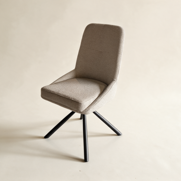 Tailored high-back swivel chair in grey fabric, side view
