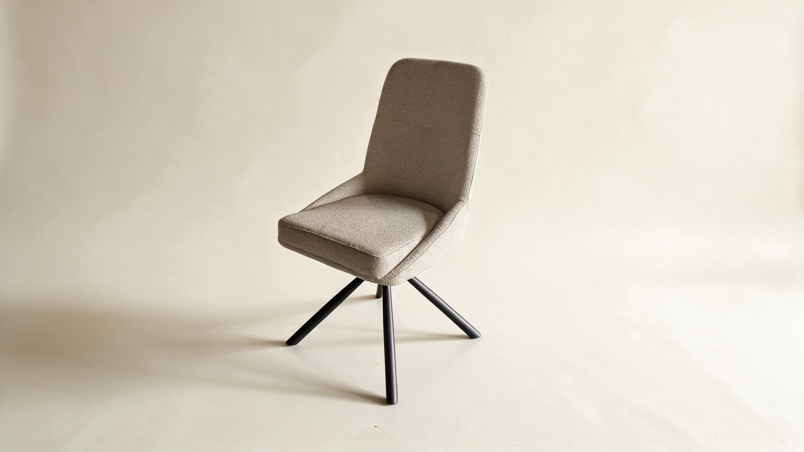 Tailored high-back swivel chair in grey fabric, side view