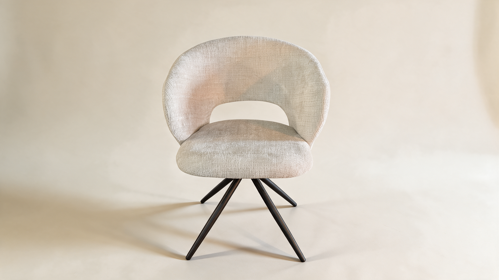 Boucle swivel accent chair with cut-out back, front view