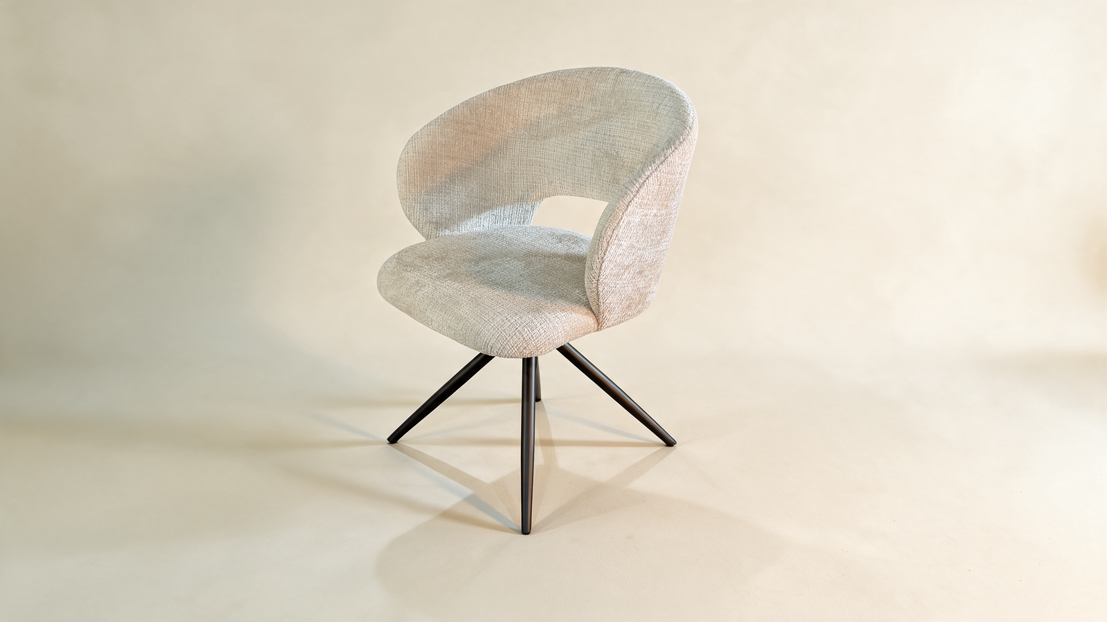Boucle swivel accent chair with cut-out back, front view