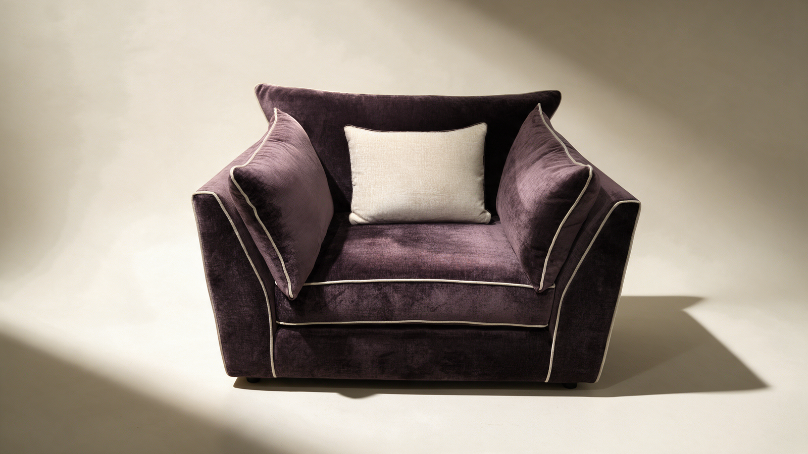 Cleo Aubergine Velvet Snuggle Chair | Contrast Piping
