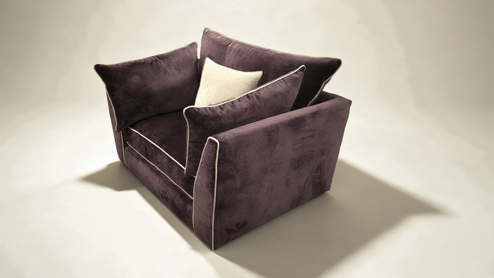 Cleo Aubergine Velvet Snuggle Chair | Contrast Piping