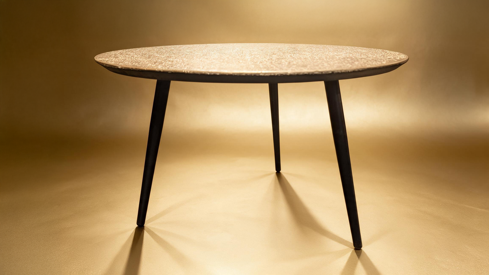 Round Side Table – Textured Antique Gold Top with Black Tripod Metal Legs