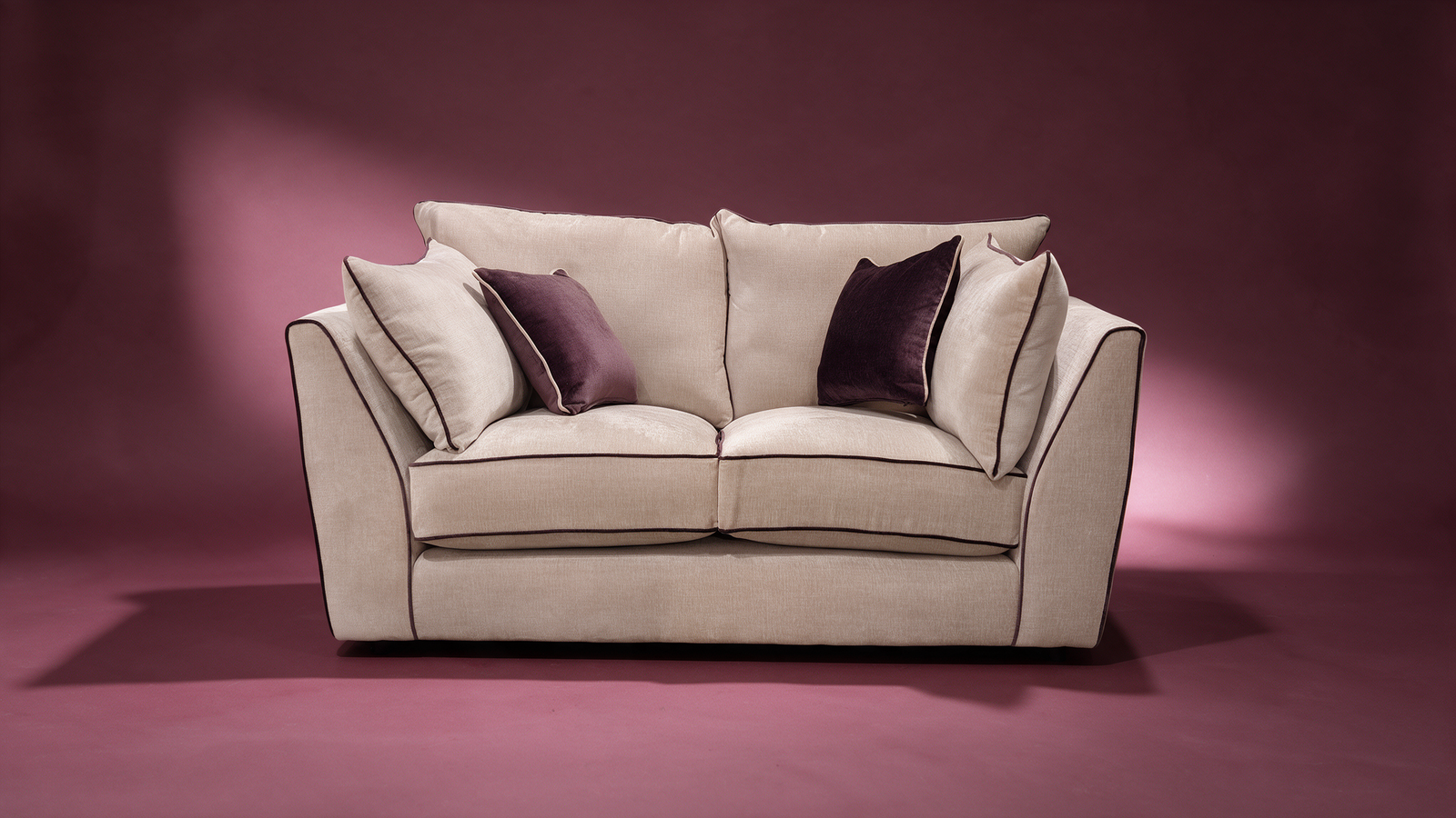 Cleo Cream Chenille 2 Seater Sofa | Contrast Piping