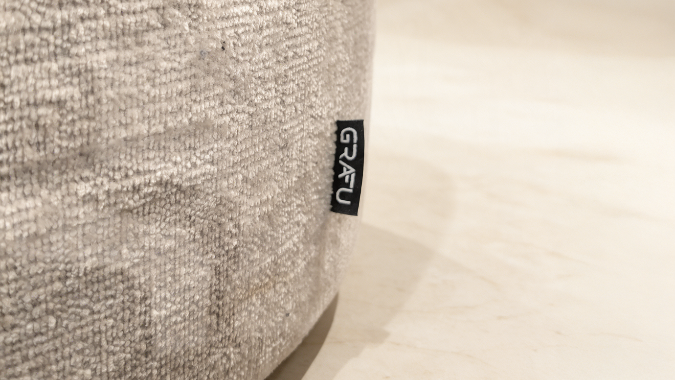 Round Pouf with Removable Wooden Tray Lid – Chenille Fabric Ottoman