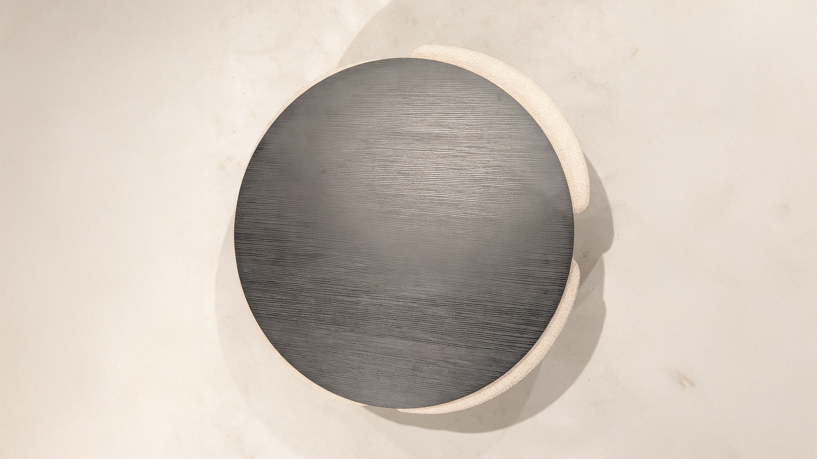 Round Nesting Coffee Table with Boucle Ottoman Stools – Black Wood Top