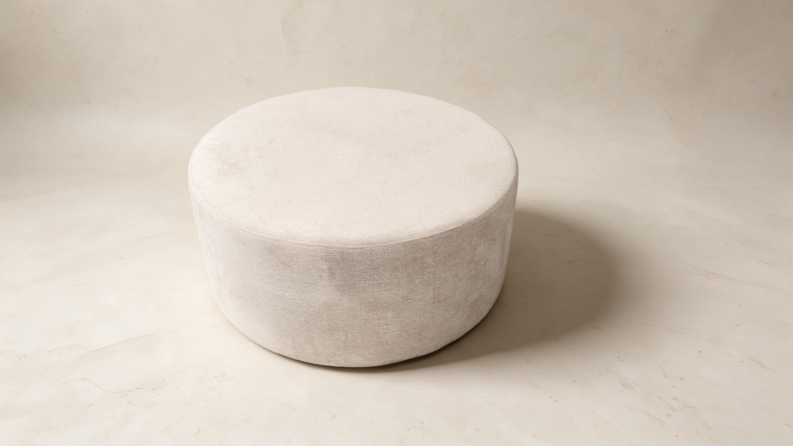 Round Pouf with Removable Wooden Tray Lid – Chenille Fabric Ottoman
