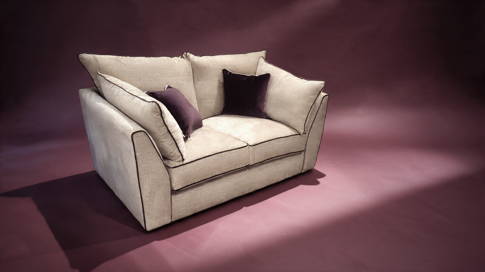 Cleo Cream Chenille 2 Seater Sofa | Contrast Piping