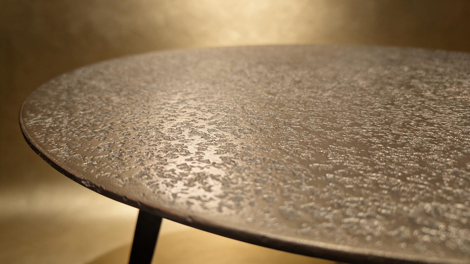 Round Side Table – Textured Antique Gold Top with Black Tripod Metal Legs